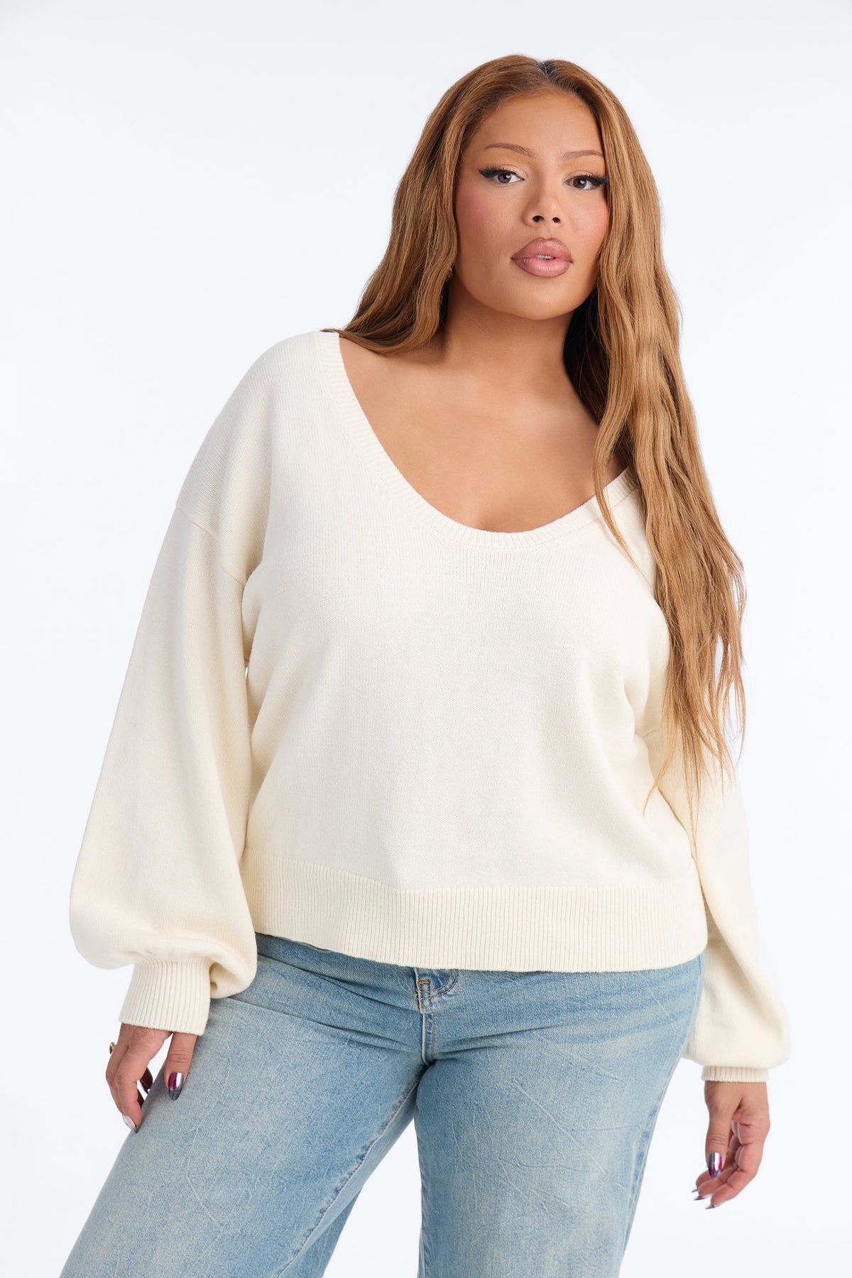 Night Fall U Neck Pullover Sweater - Ivory