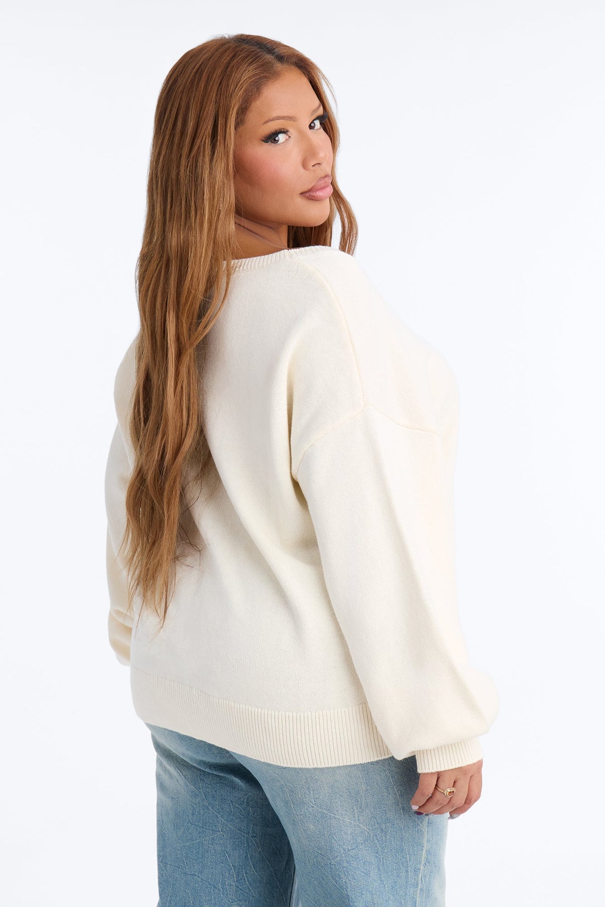Night Fall U Neck Pullover Sweater - Ivory