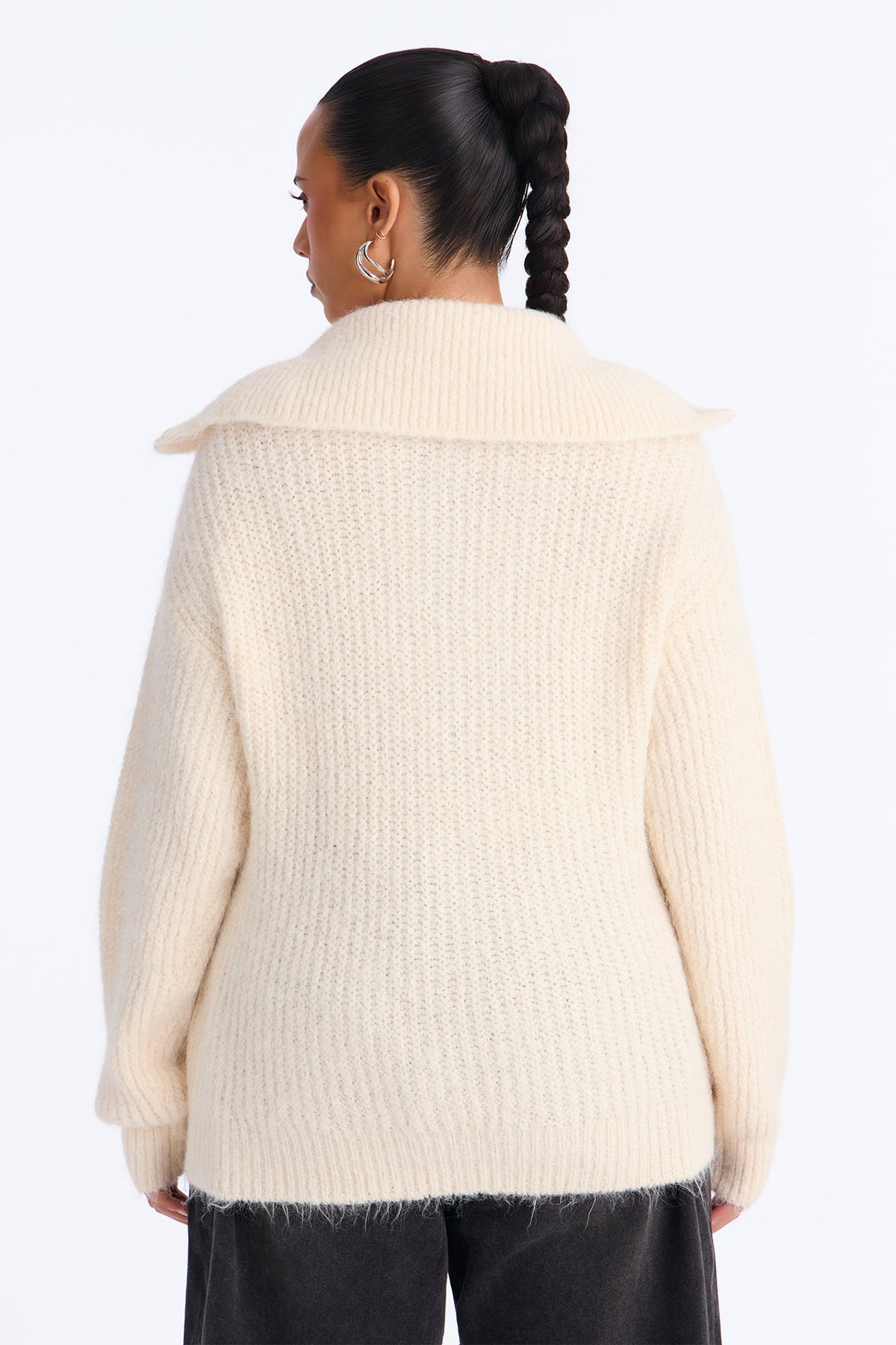 Chai Season Fuzzy Cable Knit Half Zip Sweater - Ivory