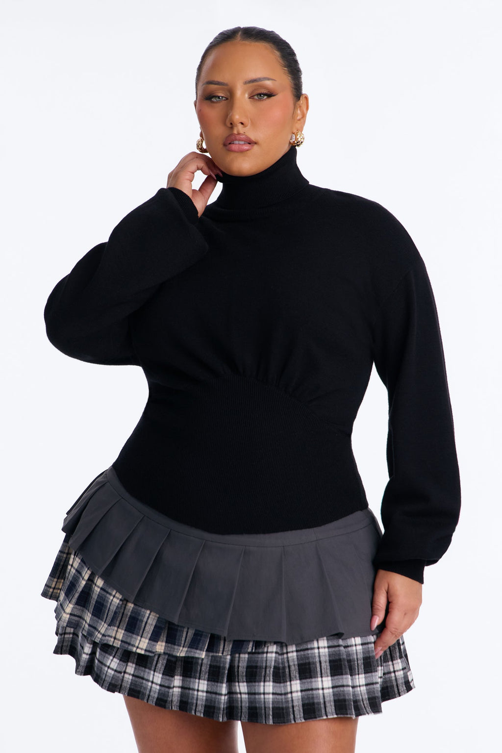 Talia Mock Neck Lace Back Pullover Sweater - Black