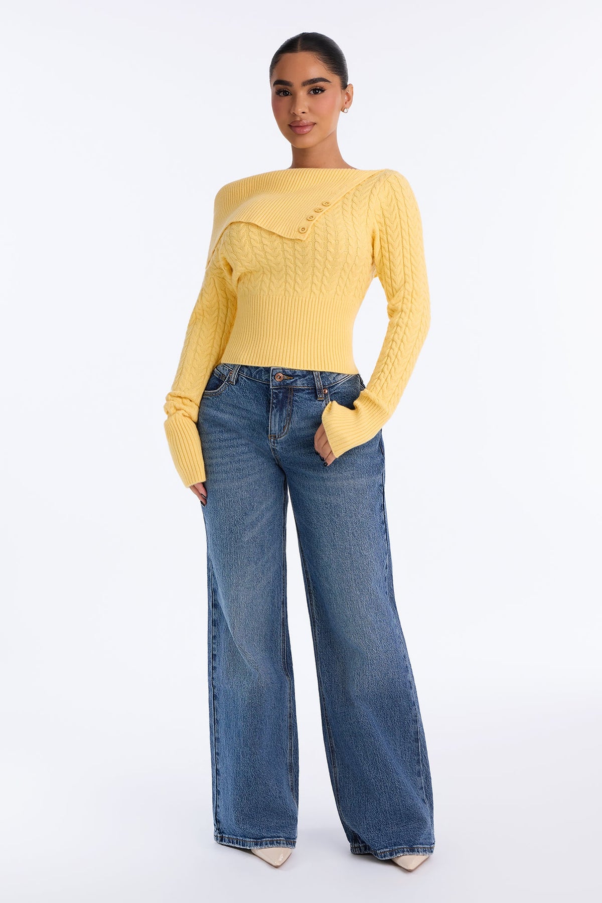 Stay Sweet Cable Knit Sweater - Butter Yellow