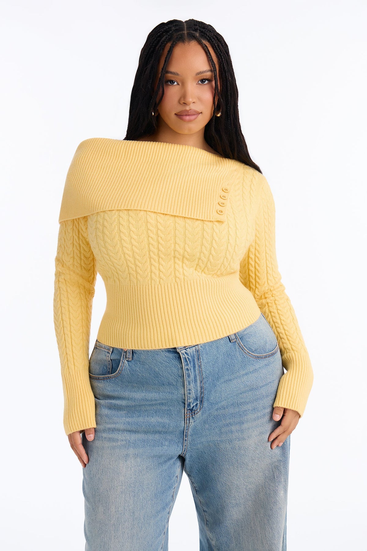Stay Sweet Cable Knit Sweater - Butter Yellow