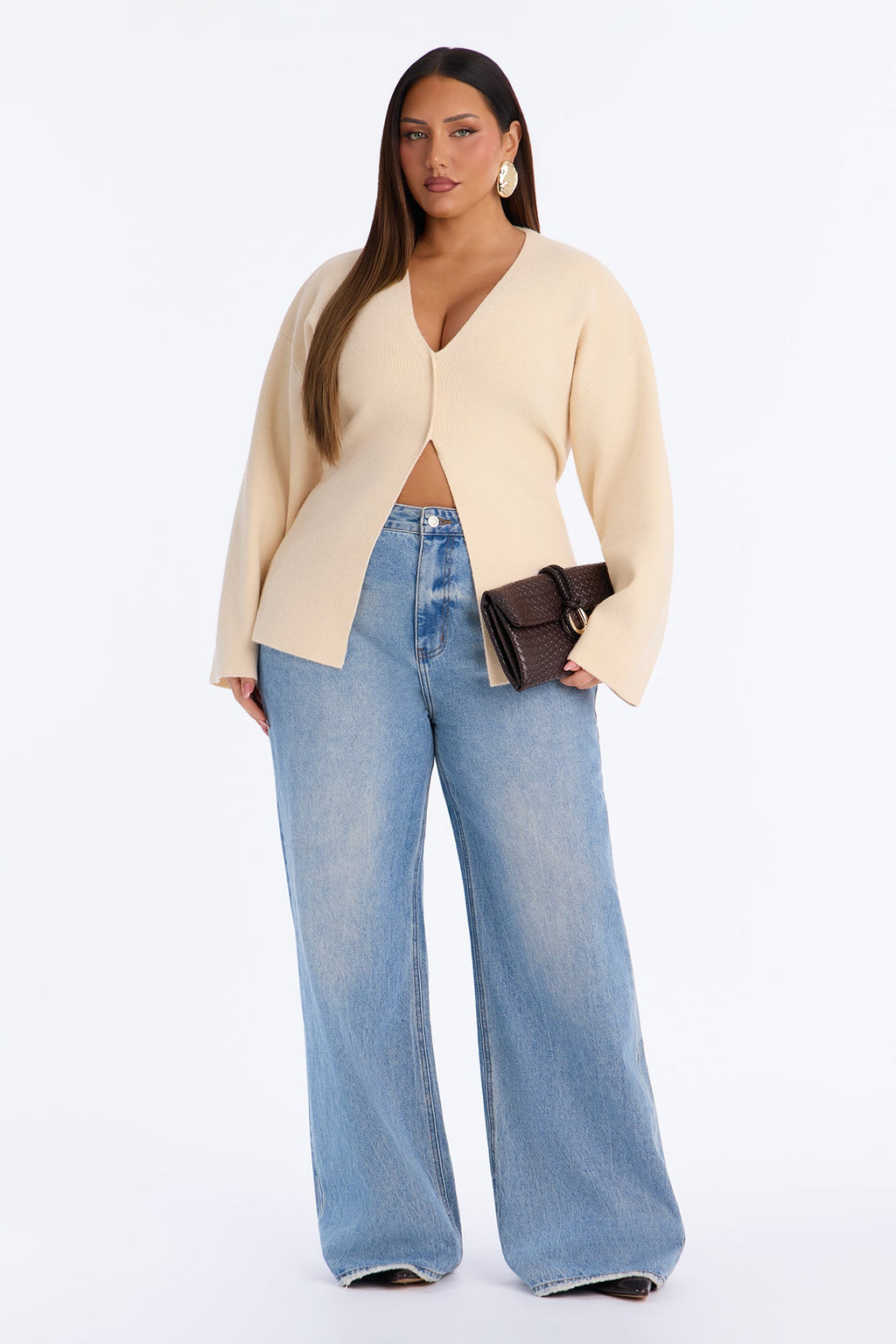 Chic Desire Cinched Waist Pullover Sweater - Cream