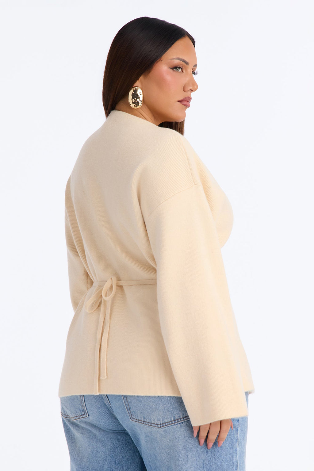 Chic Desire Cinched Waist Pullover Sweater - Cream