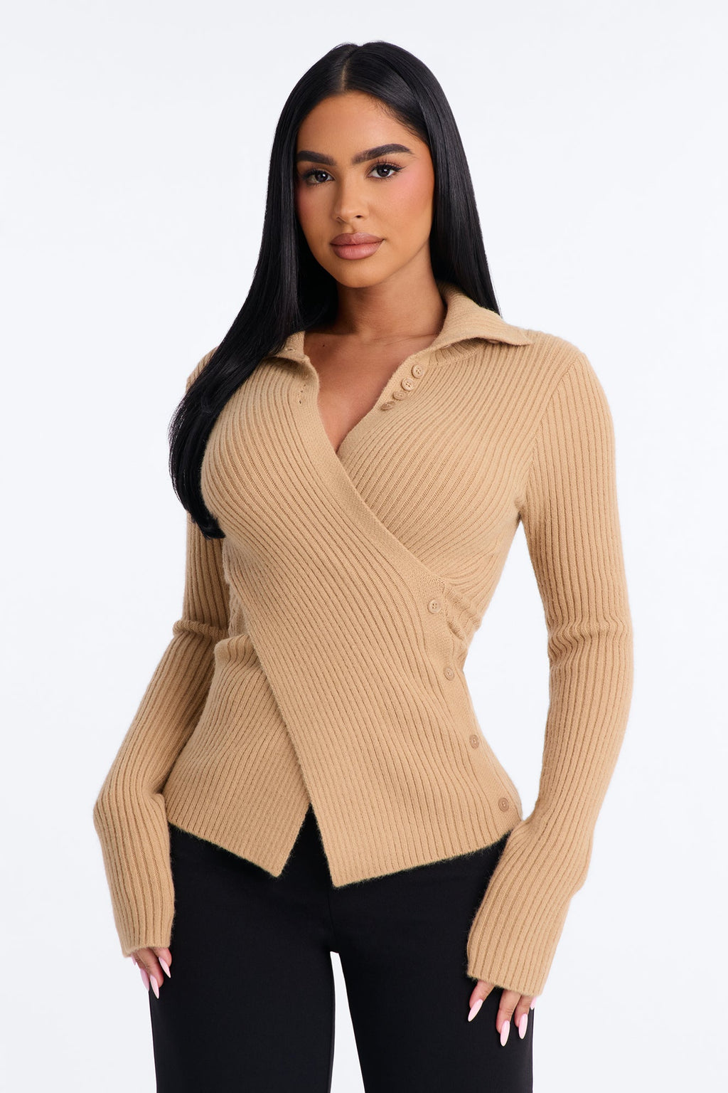 Savana Layered Long Sleeve Pullover Sweater - Taupe