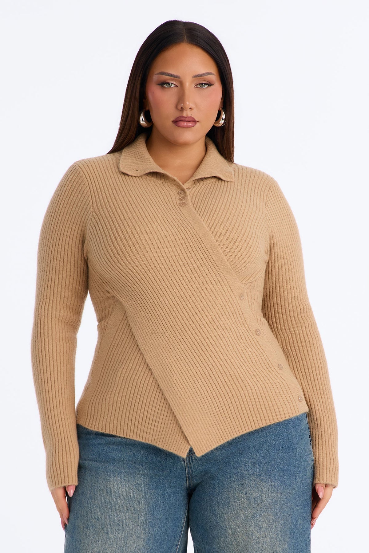 Savana Layered Long Sleeve Pullover Sweater - Taupe
