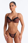 Nova Shiny Smooth Lightly Lined Plunge Demi Bra - Chocolate