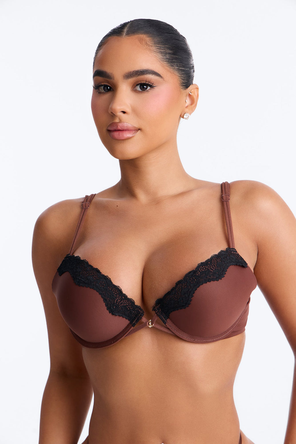 Nova Shiny Smooth Lightly Lined Plunge Demi Bra - Chocolate