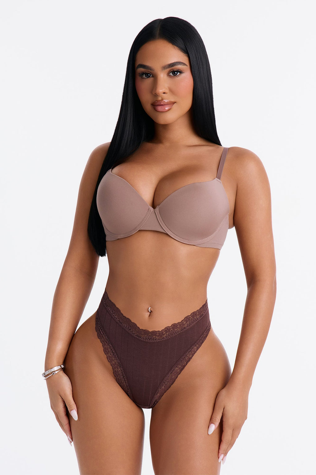 Tinsley Ribbed Cotton Thong Panty - Chocolate