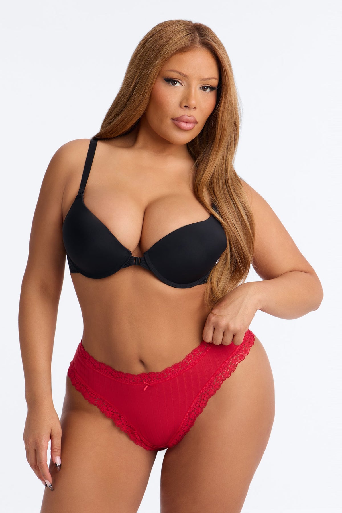 Tinsley Ribbed Cotton Thong Panty - Red
