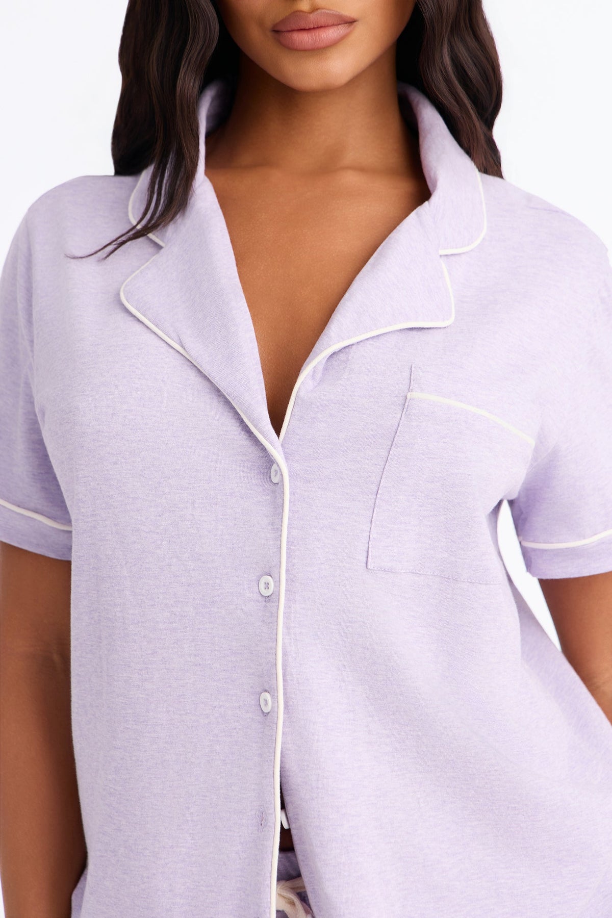 Nova Cotton Short Sleeve Button Down PJ Pant Set - Lavender