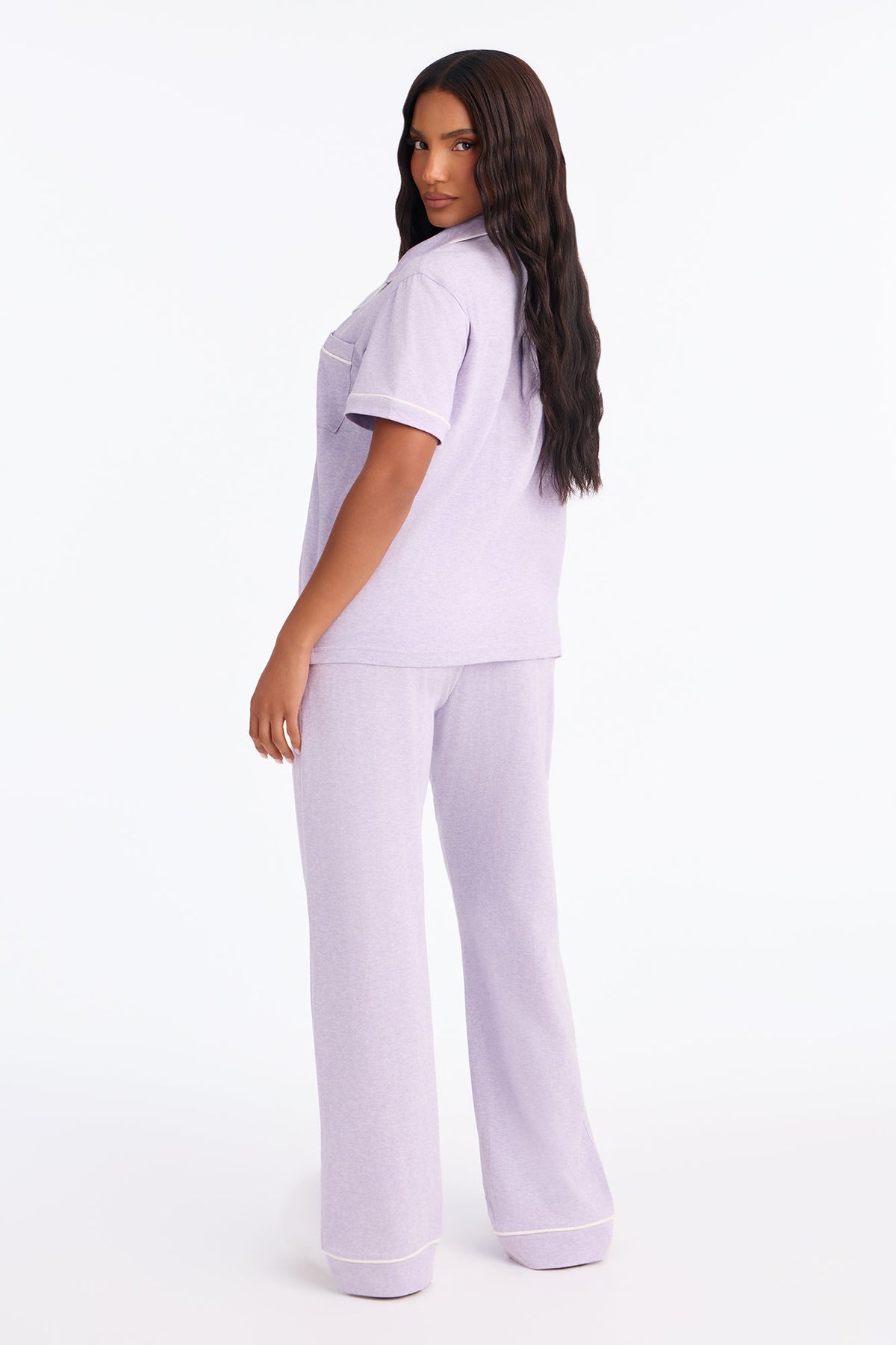 Nova Cotton Short Sleeve Button Down PJ Pant Set - Lavender