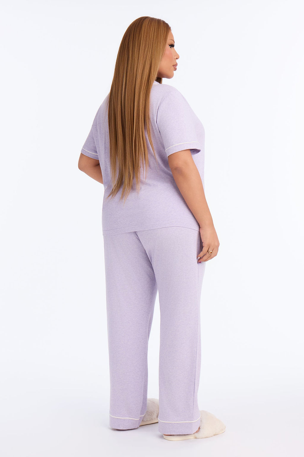 Nova Cotton Short Sleeve Button Down PJ Pant Set - Lavender