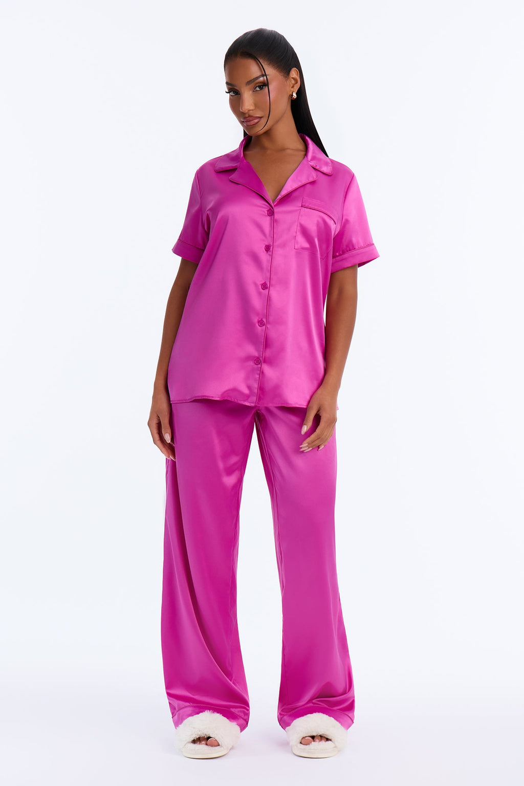 Bedtime Stretch Matte Satin PJ Pant Set - Raspberry
