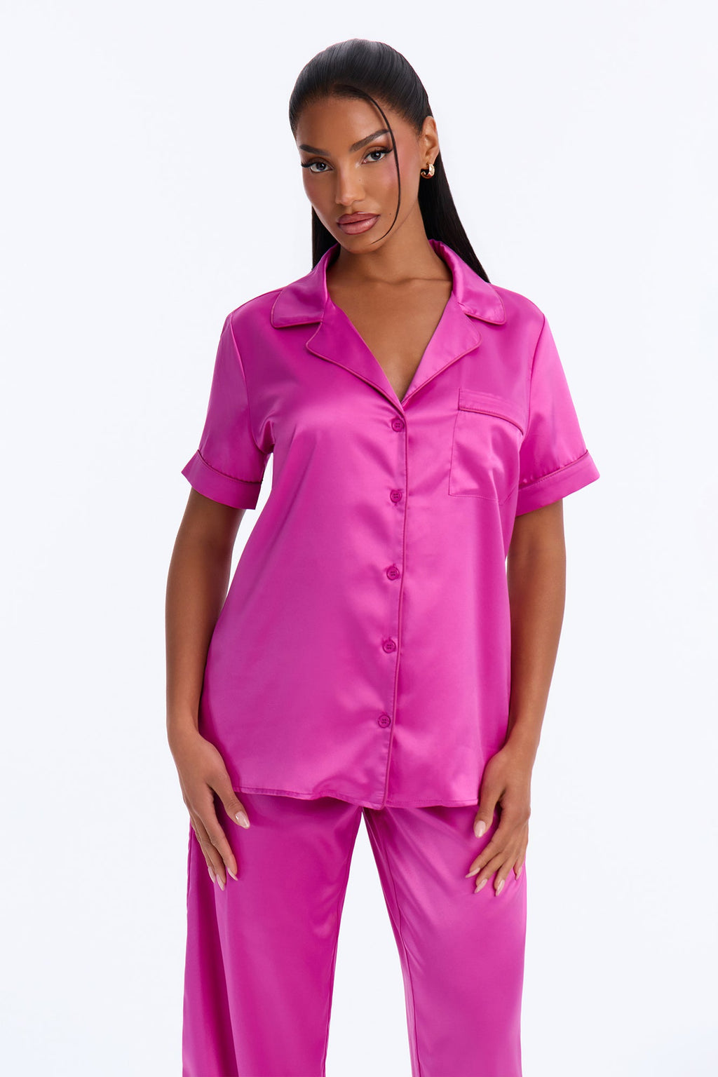 Bedtime Stretch Matte Satin PJ Pant Set - Raspberry