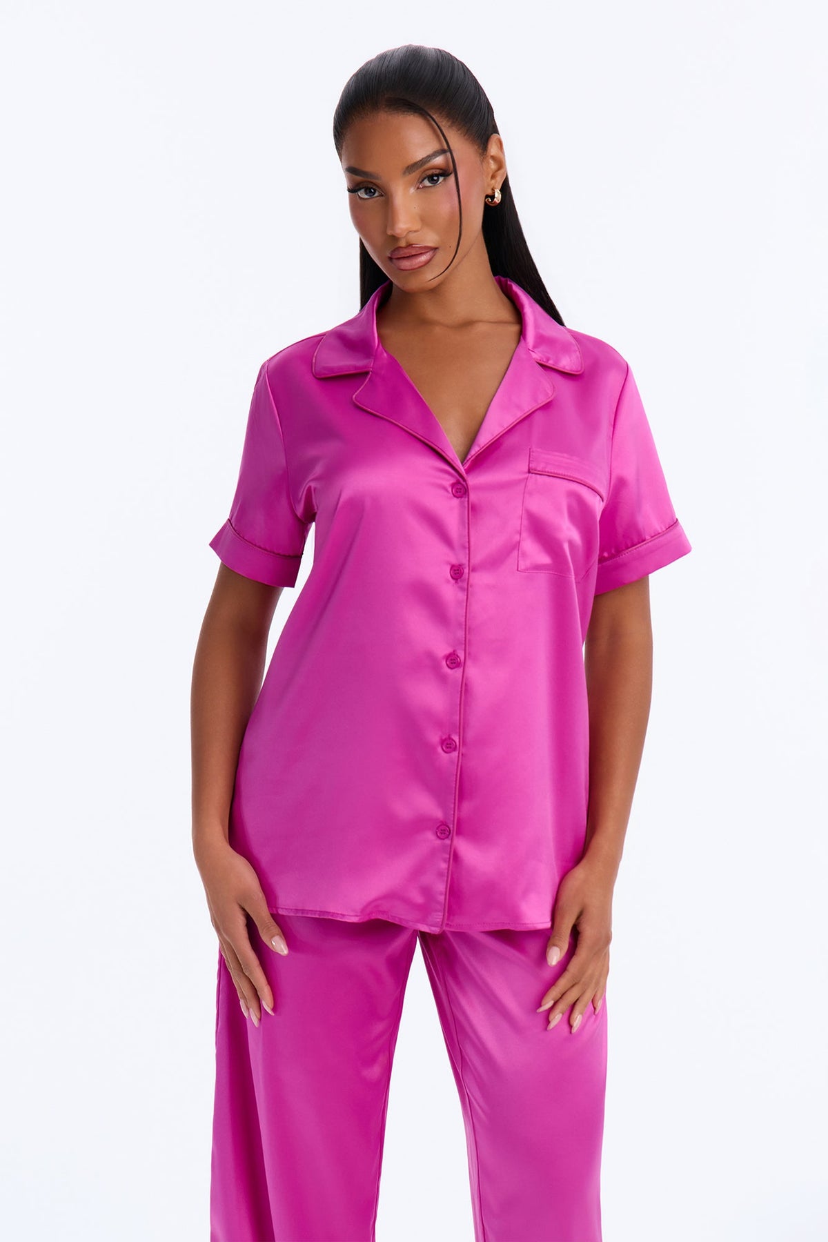 Bedtime Stretch Matte Satin PJ Pant Set - Raspberry