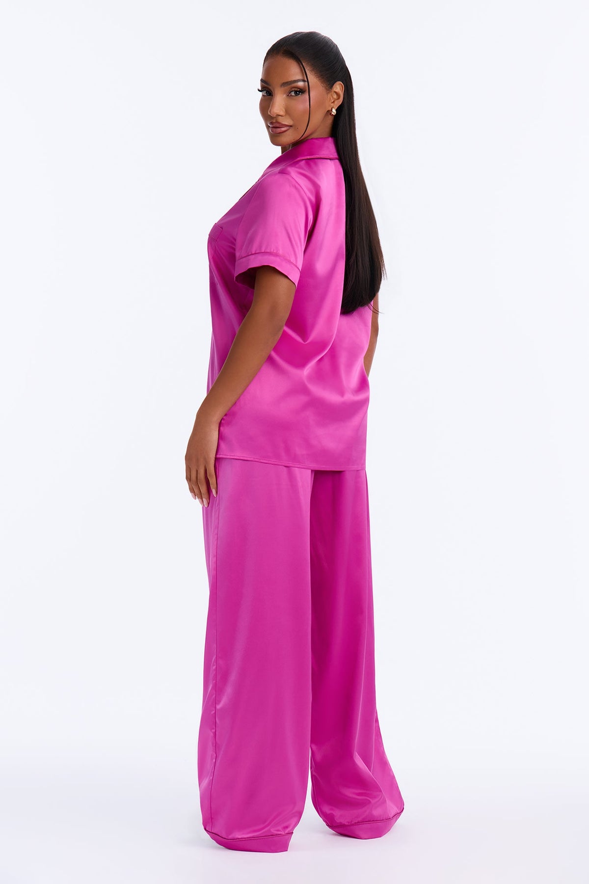 Bedtime Stretch Matte Satin PJ Pant Set - Raspberry