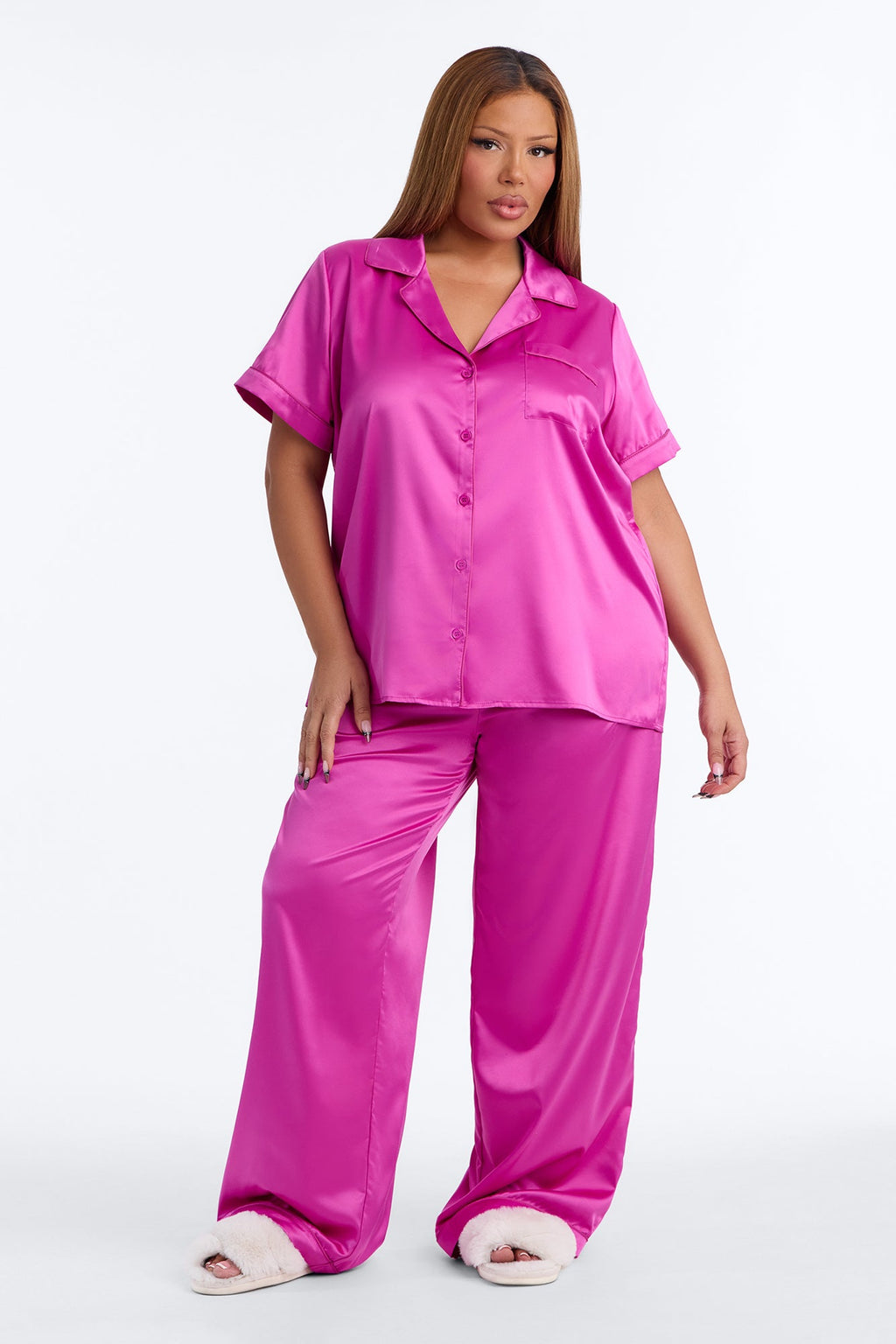 Bedtime Stretch Matte Satin PJ Pant Set - Raspberry