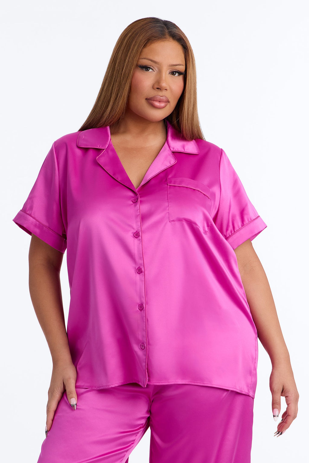 Bedtime Stretch Matte Satin PJ Pant Set - Raspberry