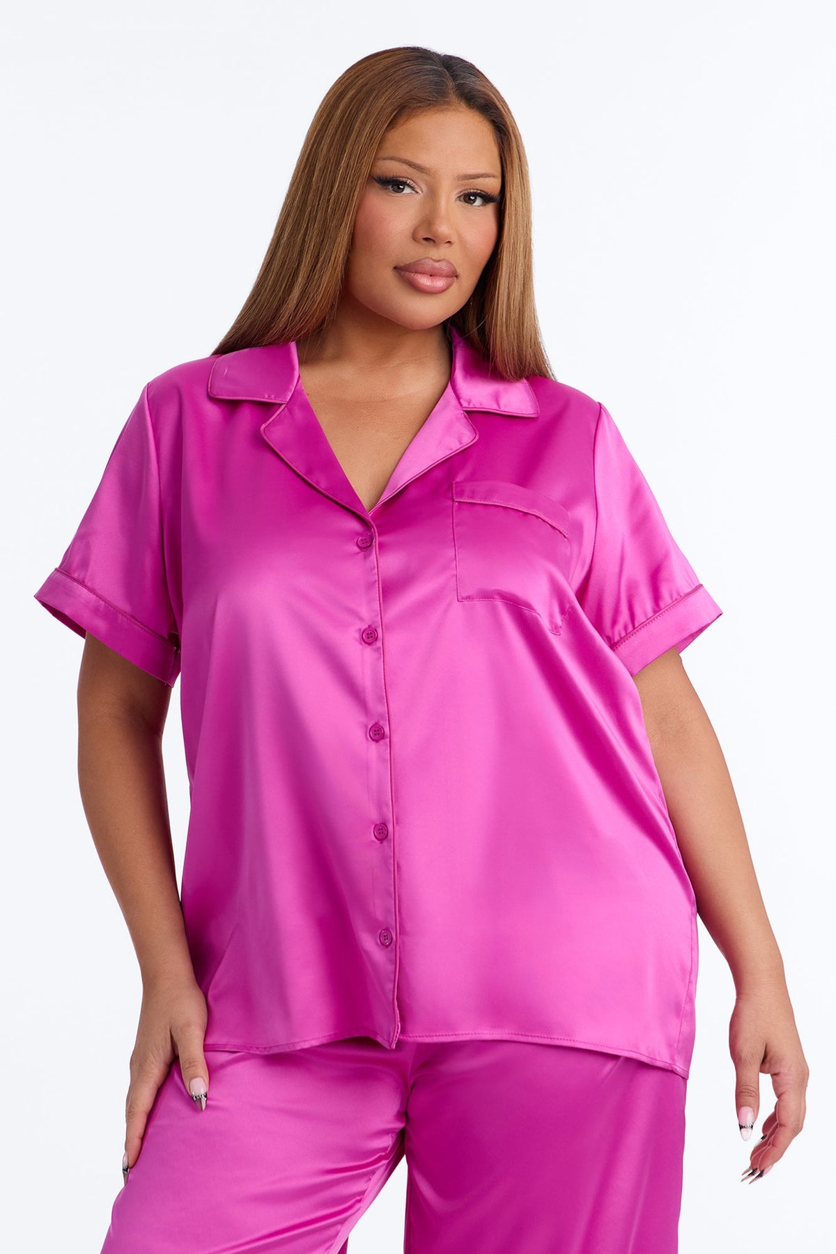 Bedtime Stretch Matte Satin PJ Pant Set - Raspberry