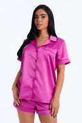 Bedtime Stretch Matte Satin PJ Short Set - Raspberry