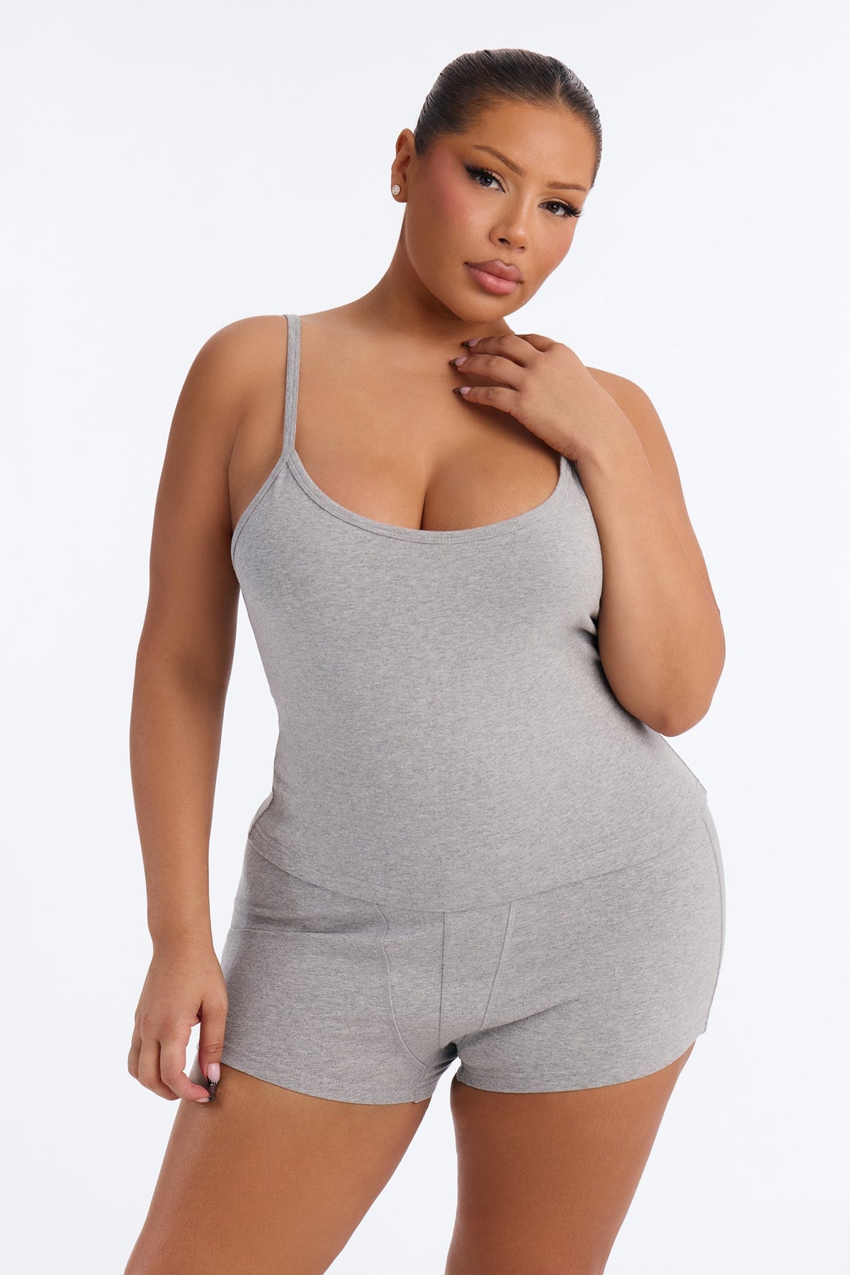 FN Mood Cotton Essential PJ Boxer Short Set - Heather Grey