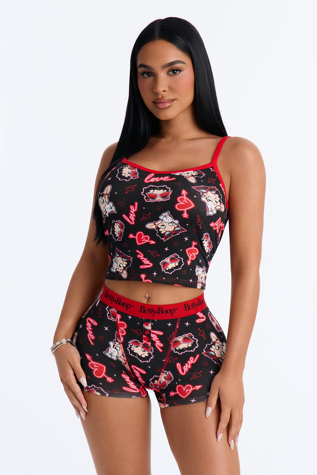 Betty Boop Neon Love PJ Short Set - Black/Red