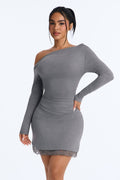Eliana Off Shoulder Mini Dress - Dark Grey