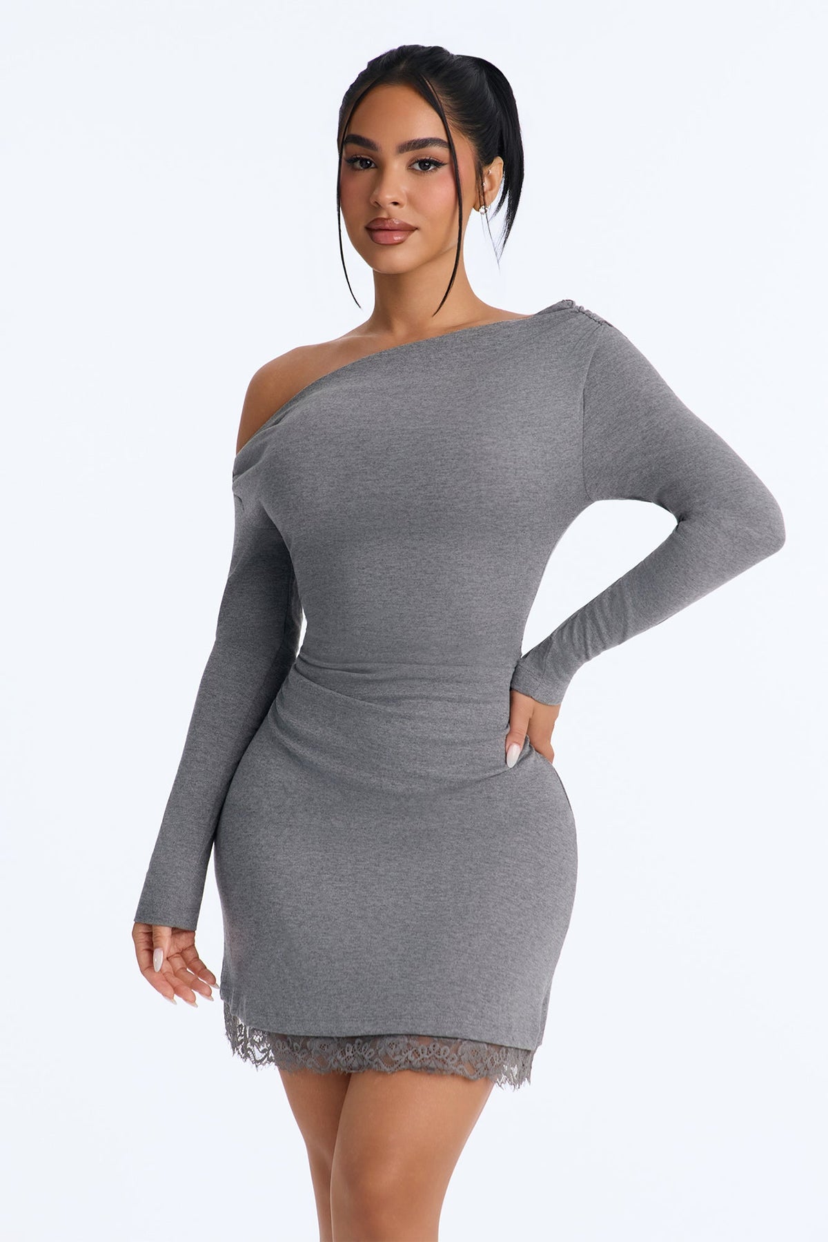 Eliana Off Shoulder Mini Dress - Dark Grey