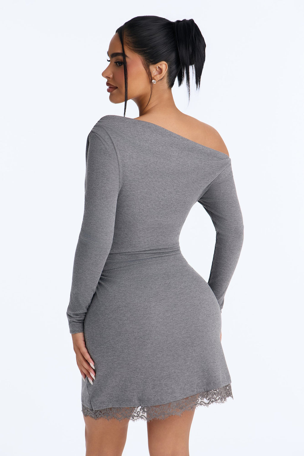 Eliana Off Shoulder Mini Dress - Dark Grey