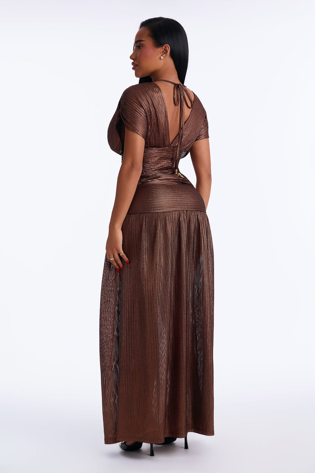 Keep You Wondering Metallic Gown - Bronze