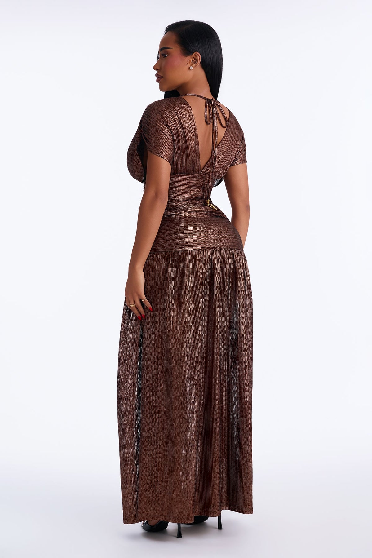 Keep You Wondering Metallic Gown - Bronze