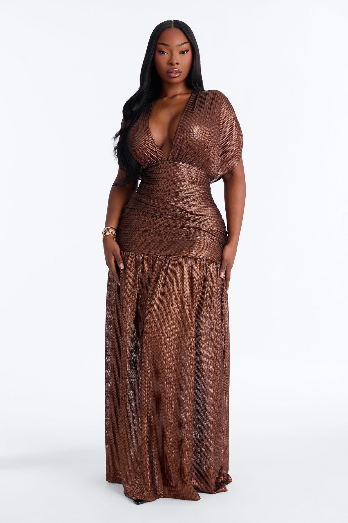 Keep You Wondering Metallic Gown - Bronze