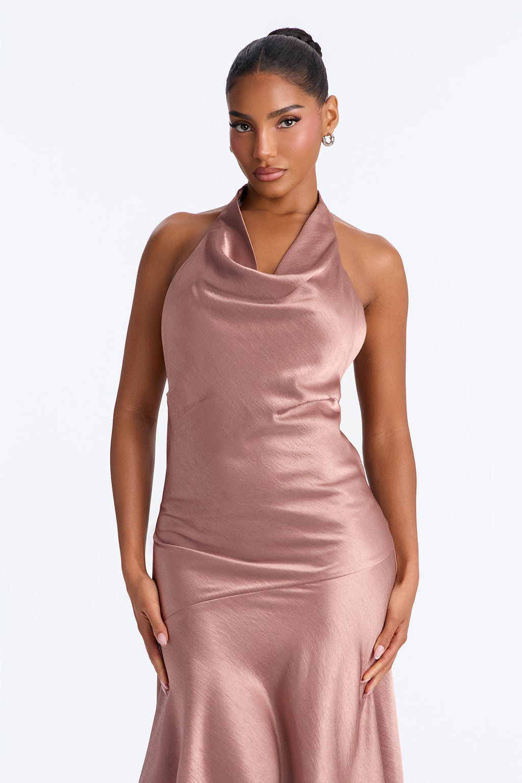 Mandi Satin Halter Midi Dress - Rose Gold