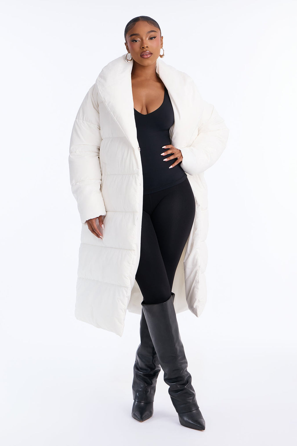 Hold You Down Oversized Long Puffer - White