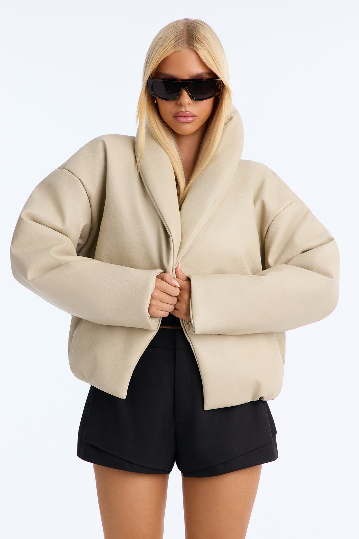 Kiara Faux Leather Jacket - Stone