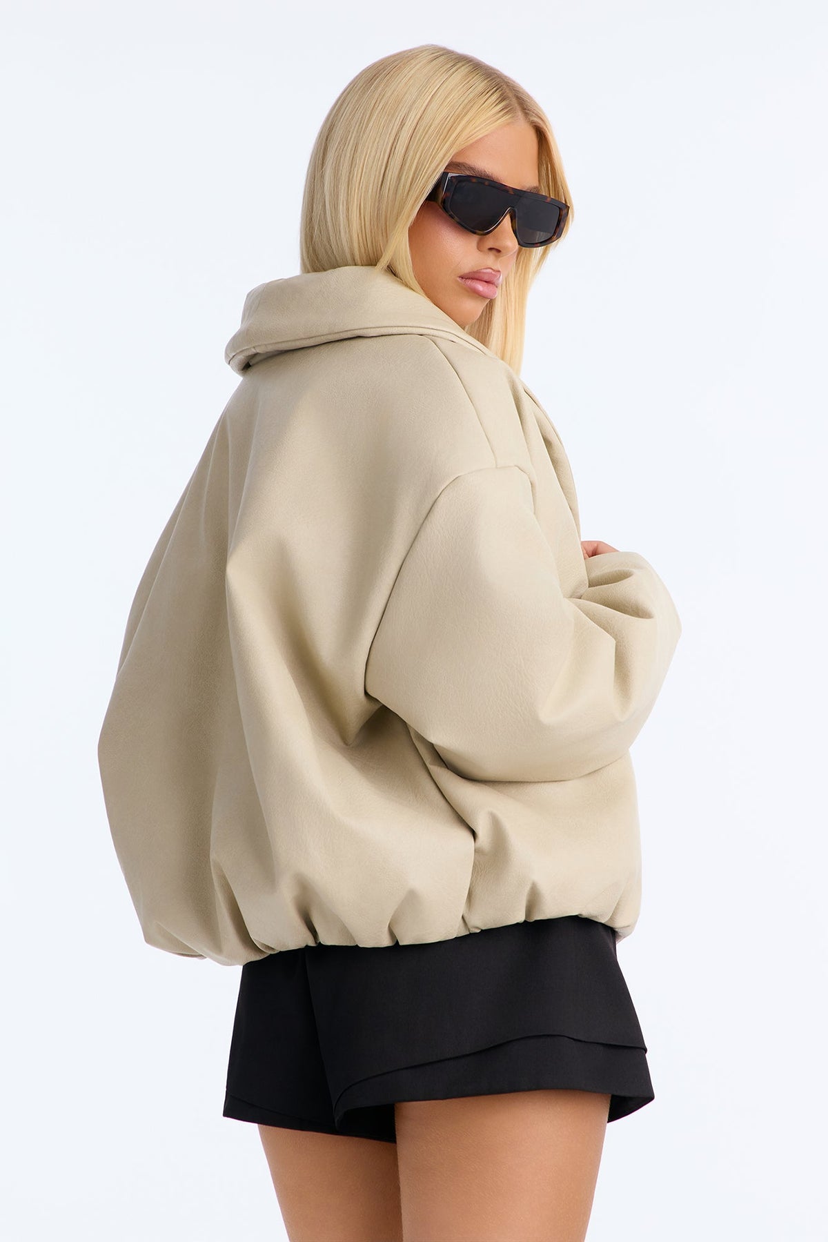 Kiara Faux Leather Jacket - Stone