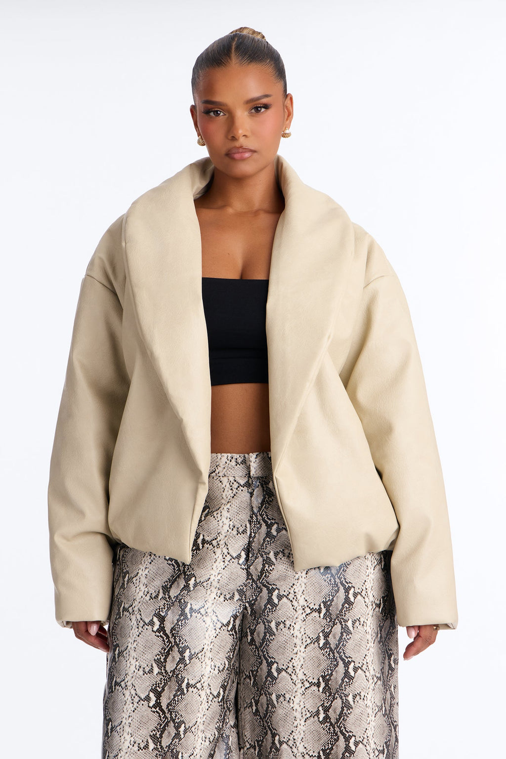 Kiara Faux Leather Jacket - Stone