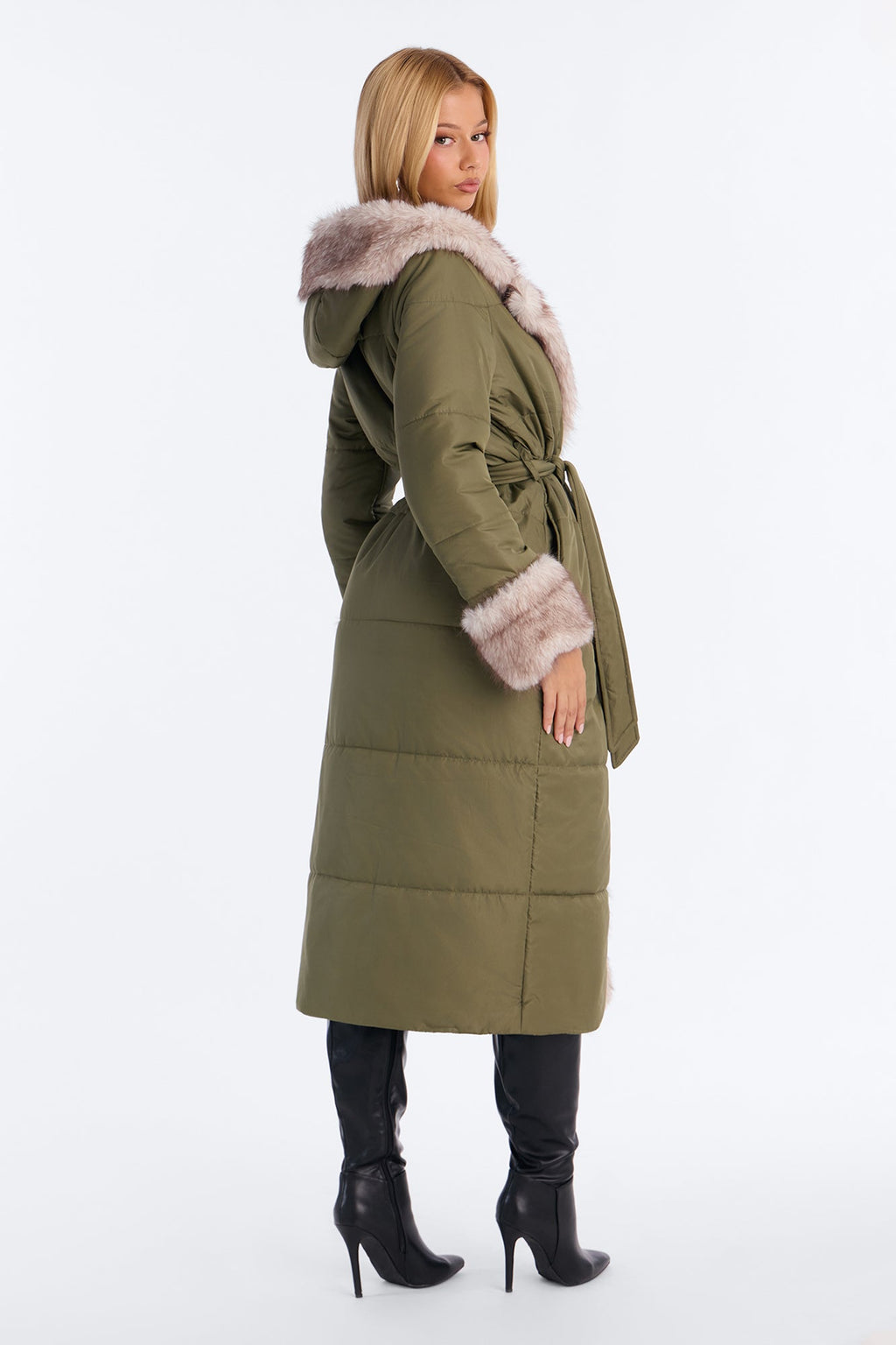 Cabin Escape Fur Trim Puffer Jacket - Olive