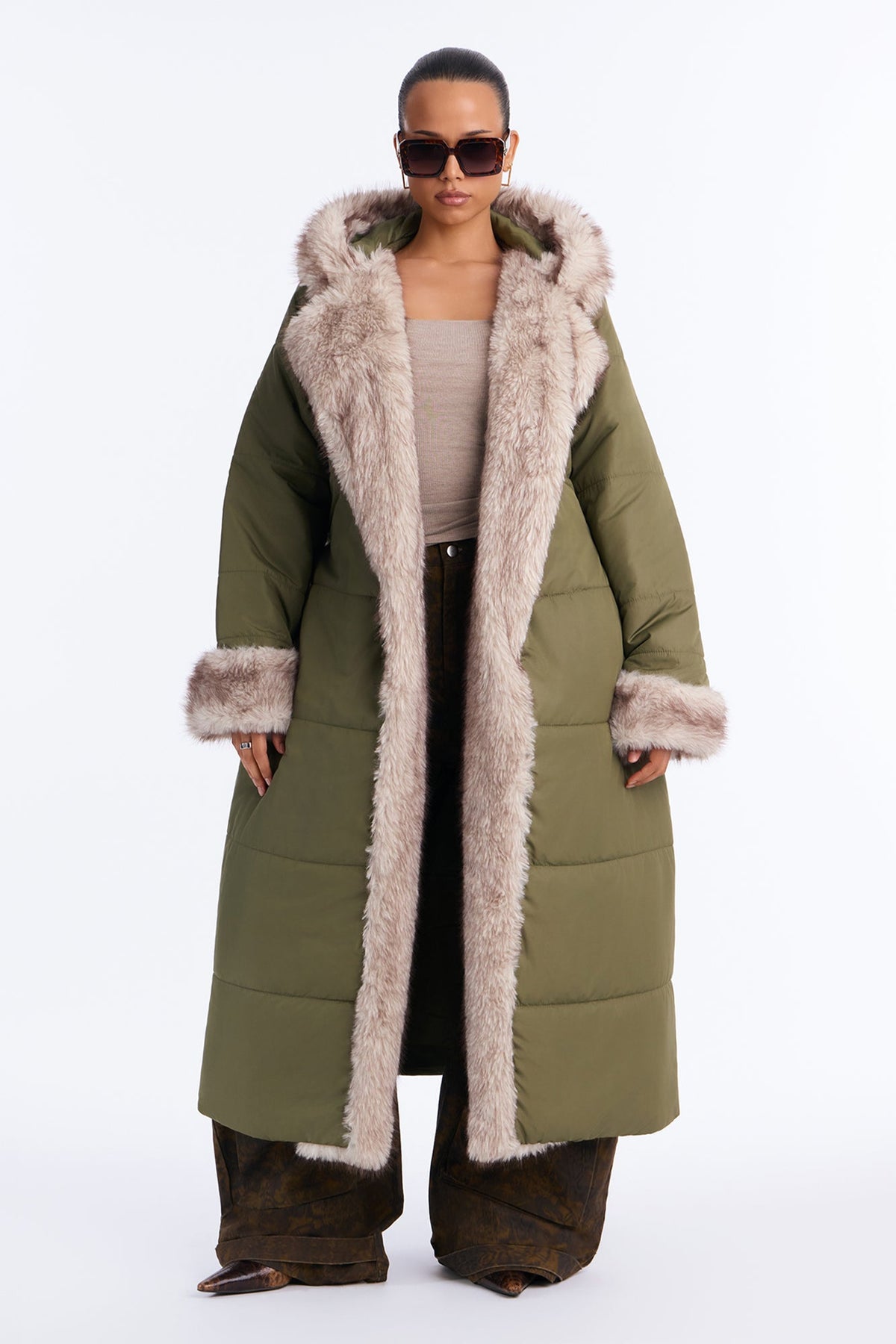 Cabin Escape Fur Trim Puffer Jacket - Olive