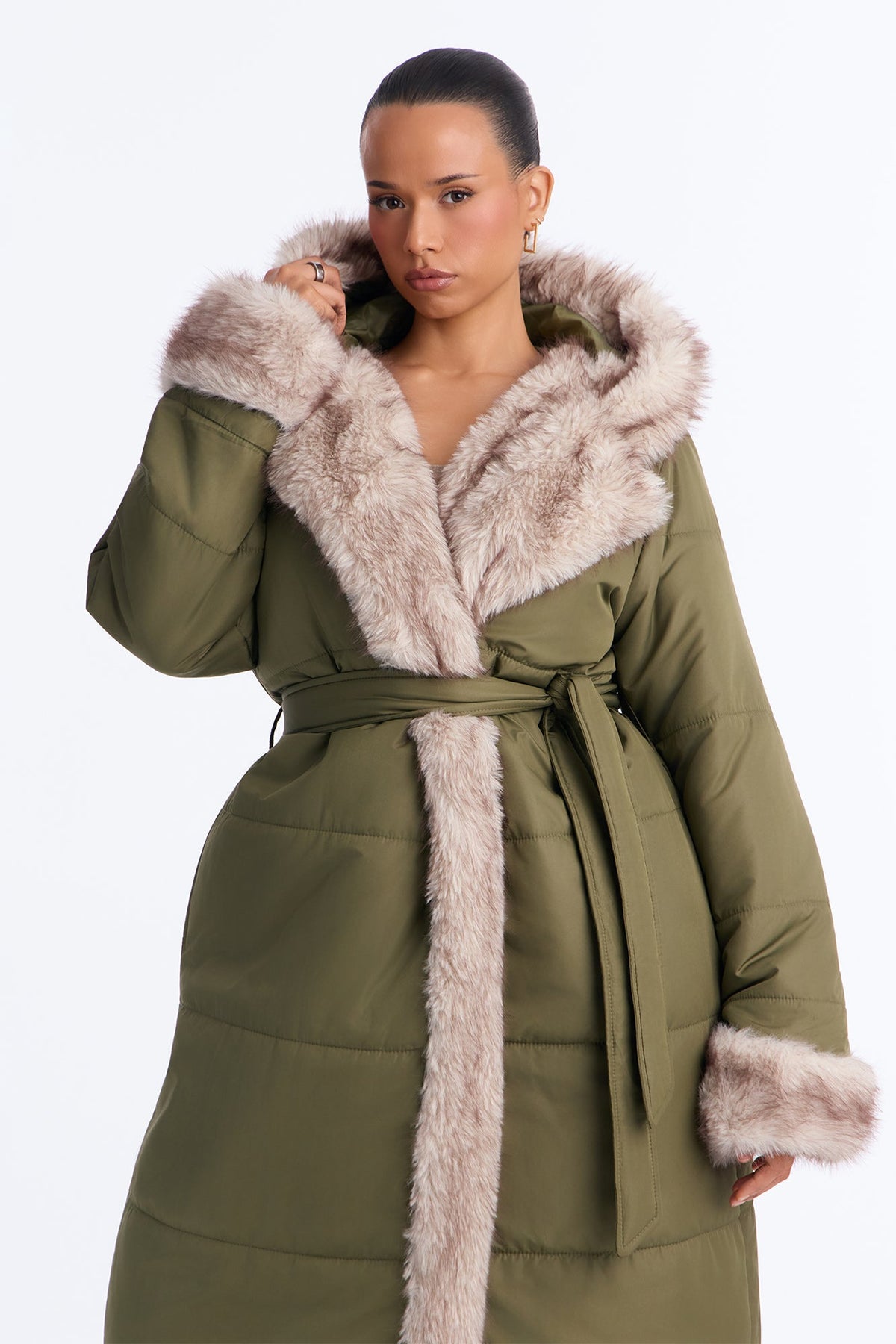 Cabin Escape Fur Trim Puffer Jacket - Olive