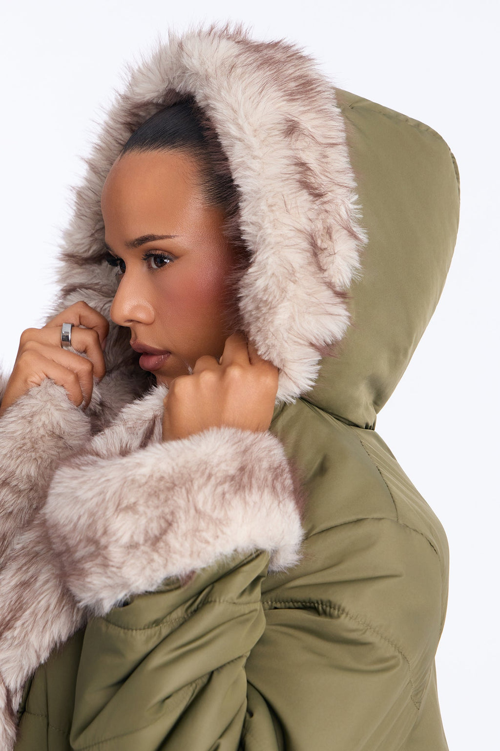Cabin Escape Fur Trim Puffer Jacket - Olive