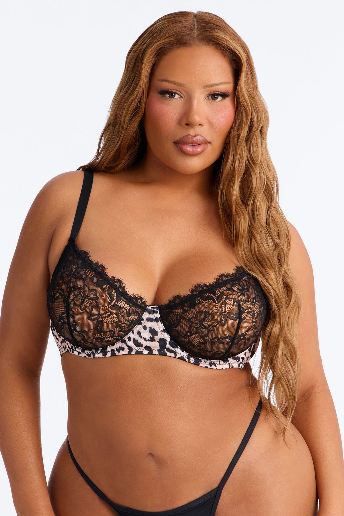 Get Wild Leopard Unlined Lace Balconette Bra - Black/combo