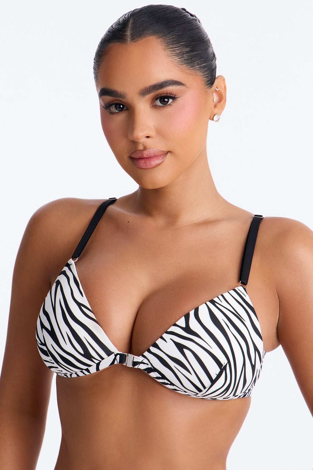 Wild Look Zebra Wire-Free Front Closure Lightly Lined Bralette - Black/White