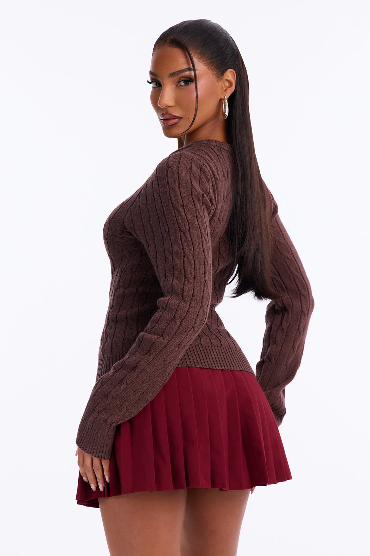 Beary Cute Cable Knit Pullover Sweater - Brown