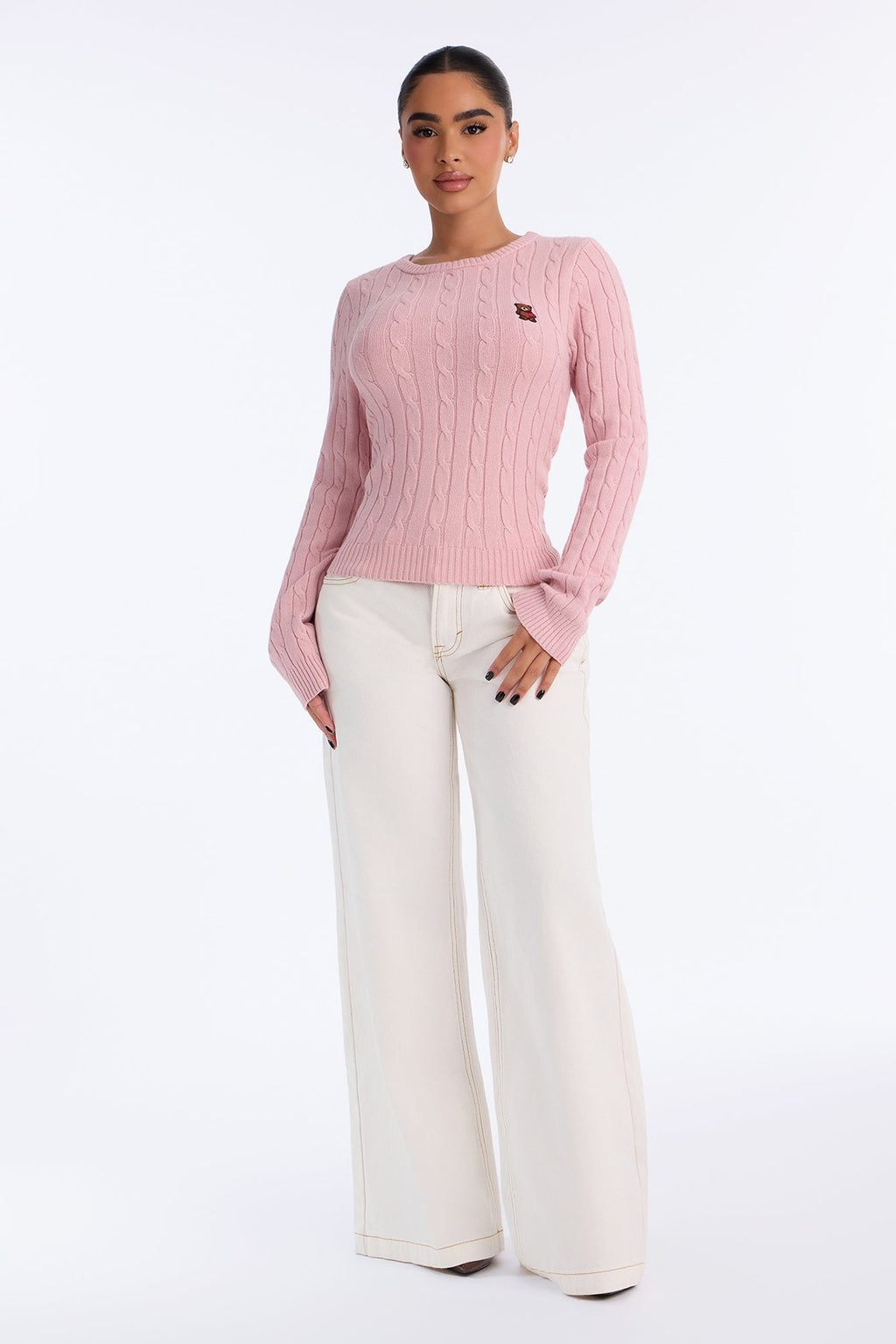 Beary Cute Cable Knit Pullover Sweater - Pink