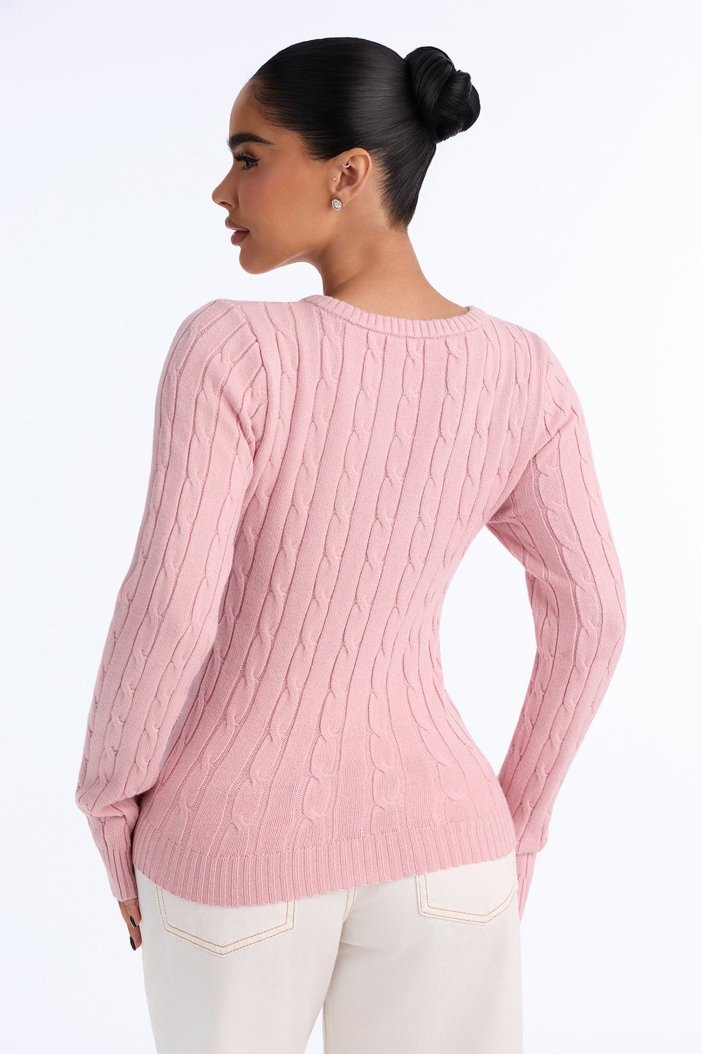 Beary Cute Cable Knit Pullover Sweater - Pink