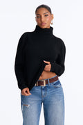 Winter Pines Turtle Neck Pullover Sweater - Black