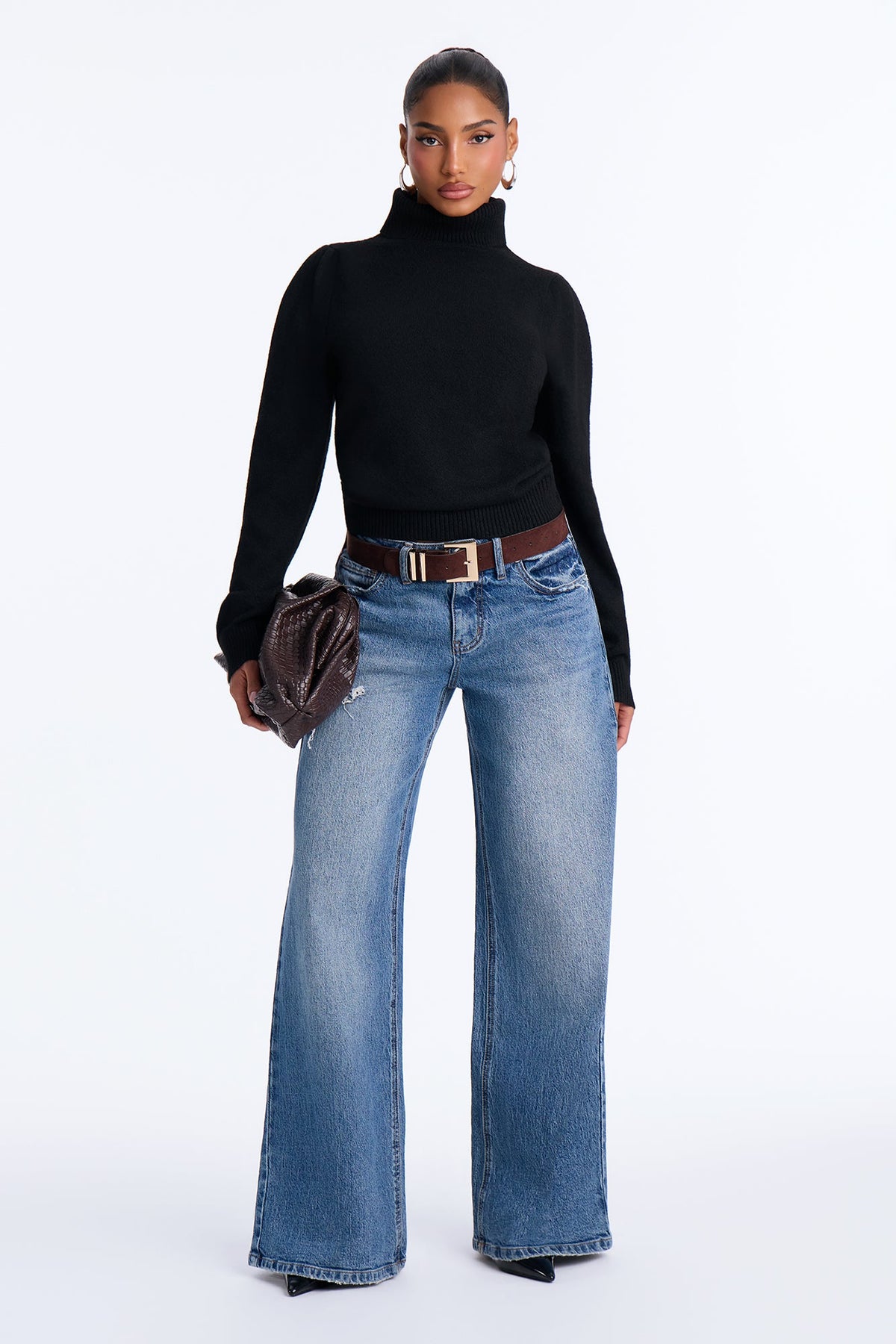 Winter Pines Turtle Neck Pullover Sweater - Black