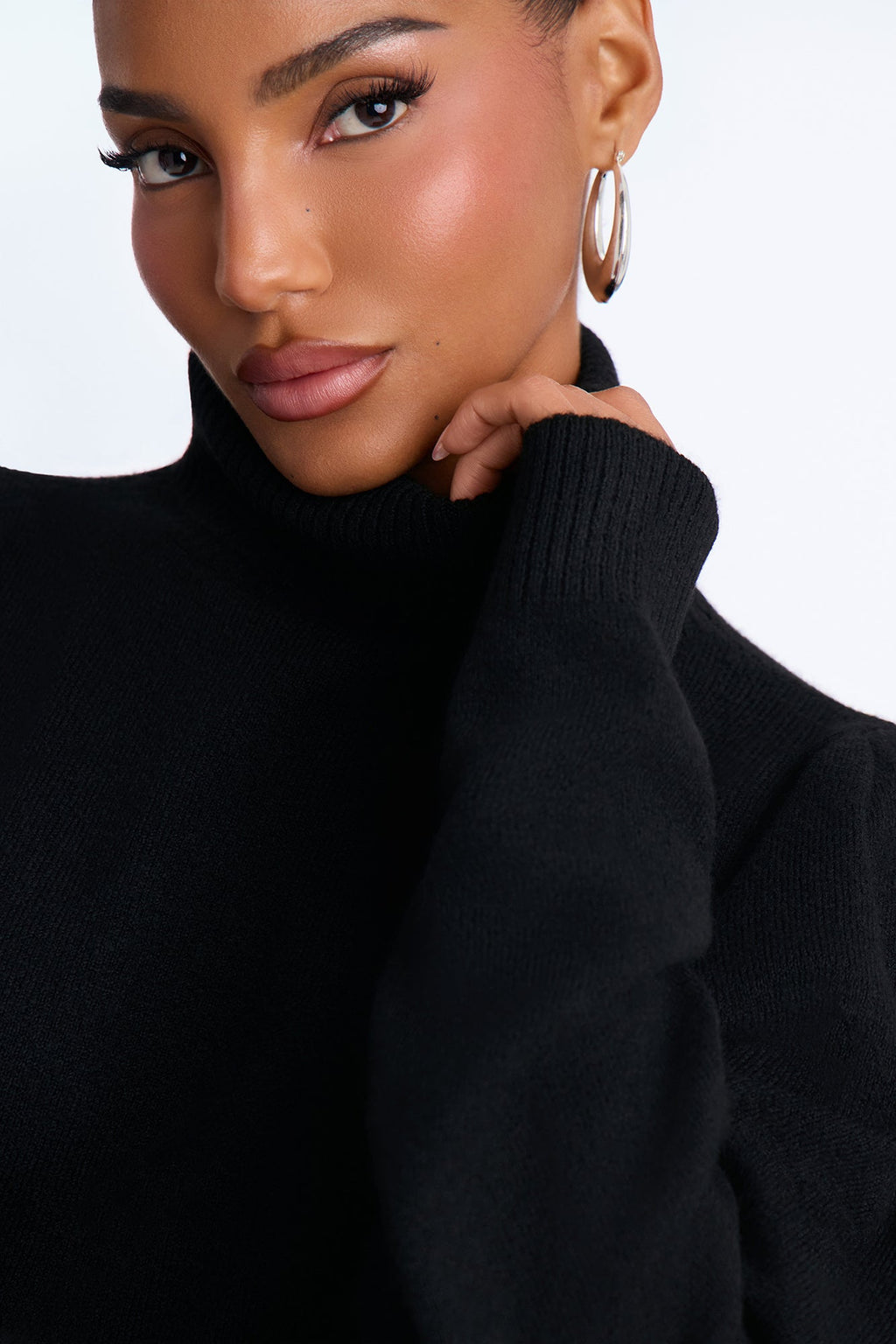 Winter Pines Turtle Neck Pullover Sweater - Black